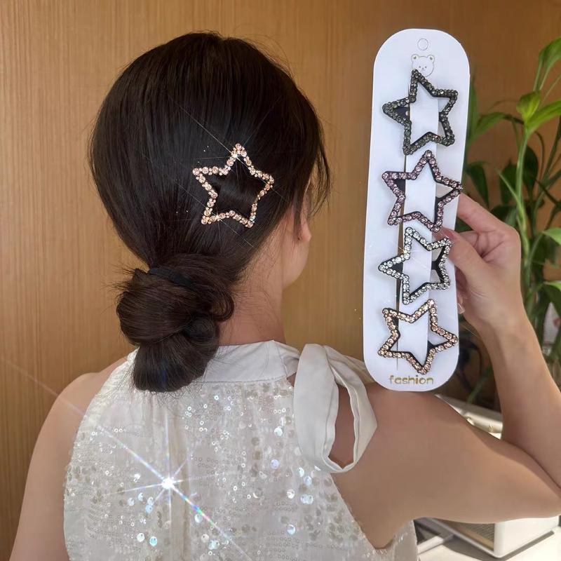 4Pcs Diamond Star Hair Clip With Shiny Rhinestone Bb Clip Design Multiple Colors For Daily Wear And Parties Hair Accessory