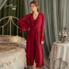 Women's Sheer Lingerie Low Cut Bow Mesh Sleep Dress with Robe Set