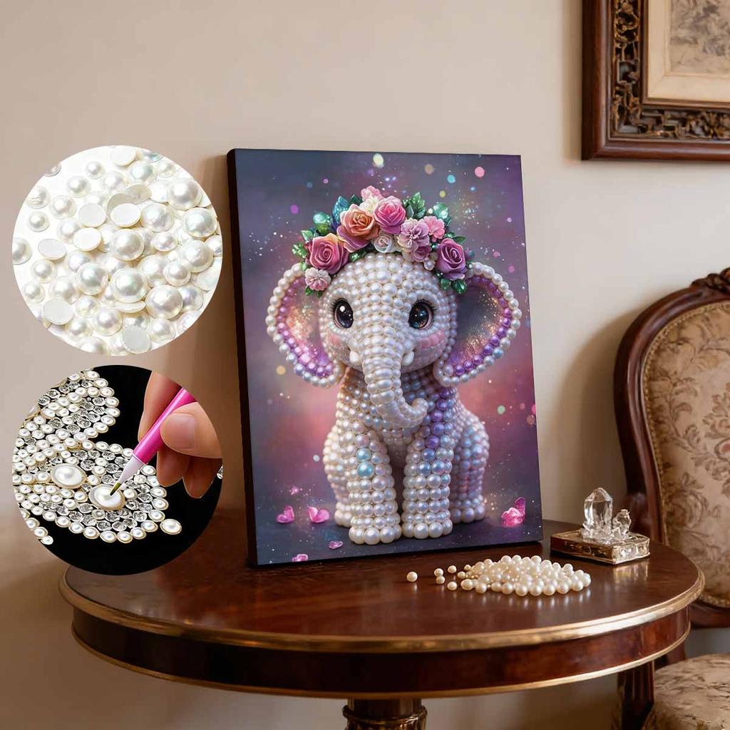 DIY Elephant Wearing Floral Crown Pearl Art Painting for Home Wall Decor Arts Craft  for Adults/Beginners Gift Idea Home Decor Without Frame