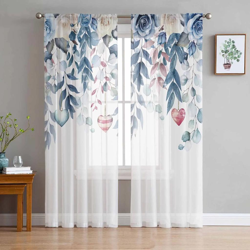 Rose Flower Leaves Tulle Curtains For Living Room Sheer Curtain For Bedroom Kitchen Blinds Voile Curtains