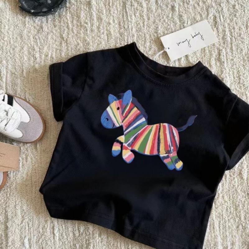 Kids Pure Cotton Cartoon Short Sleeve T Shirt Summer Baby Toddler Round Neck Top