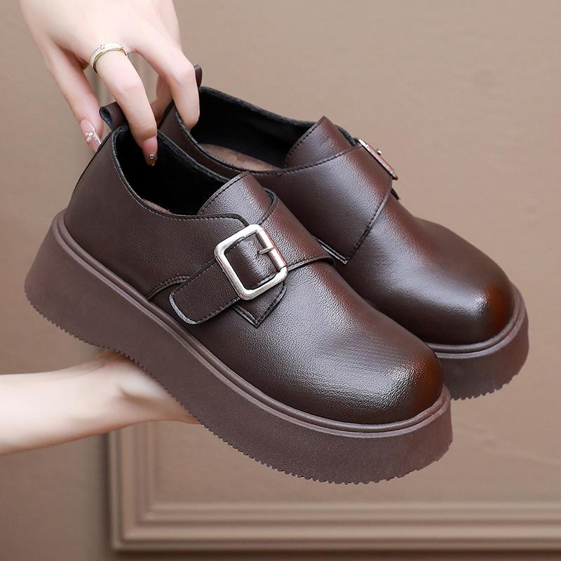 Women's New Fashionable and Comfortable Soft-soled Platform Small Leather Shoes Trend Retro Height Increase One Pedal