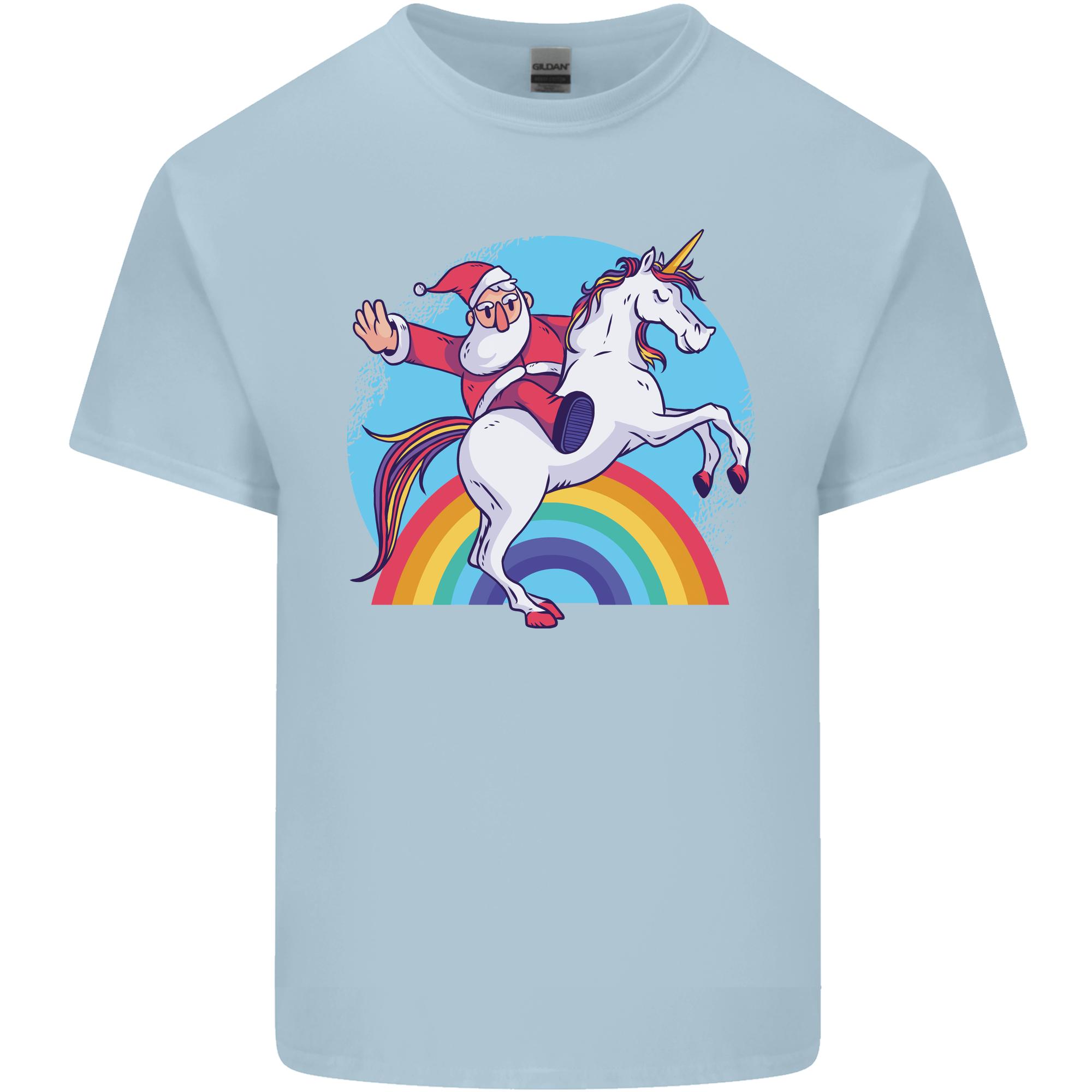 Santa Claus On a Unicorn Christmas Xmas Unisexs Light Cotton TShirt S