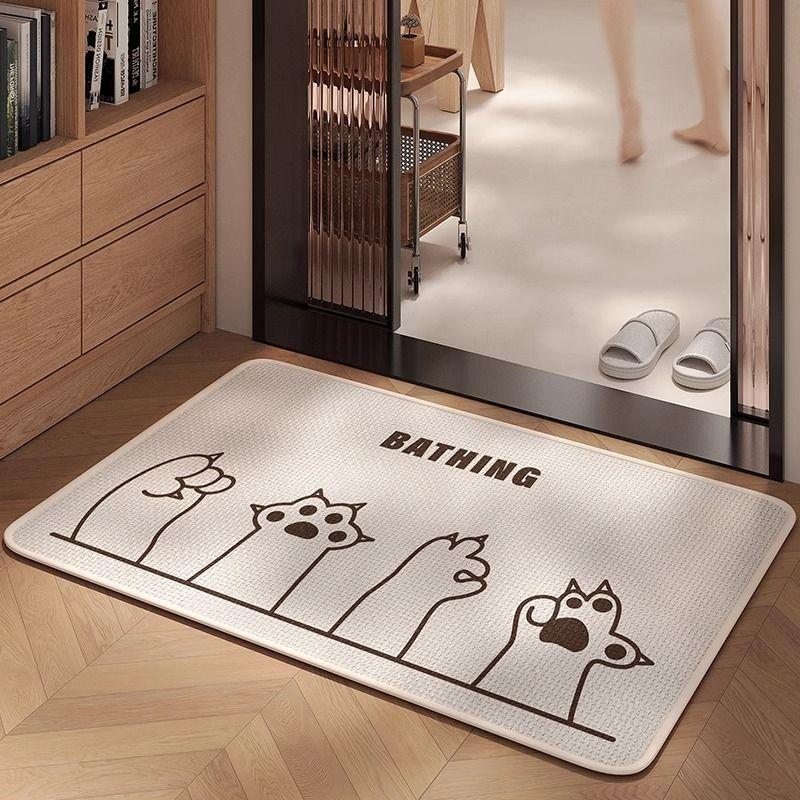 Linen Woven Bathroom Non-Slip Foot Mat, Bathroom Door Absorbent Floor Mat, Bathroom Shower Room Dirt-Resistant Carpet