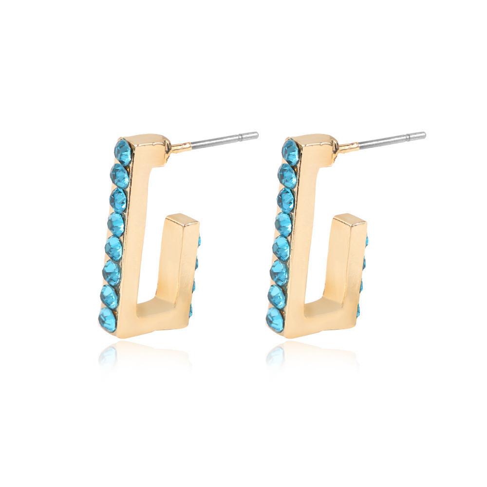 Multicolor Trendy Rhinestone Ushape Earrings Creative Alloy Studs Women For