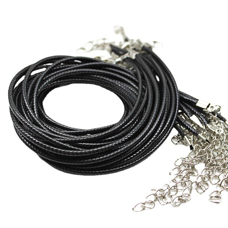 DIY Jewelry Accessories: Black Waxed Leather Necklace Cord with Lobster Clasp