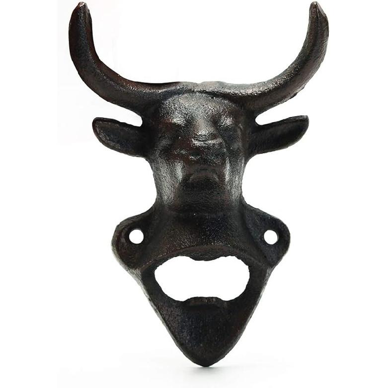 Sungmor Wall Mounted Bottle Opener, Cast Iron Cool Deer Head Bottle Opener, Beer Coke Beverage Bottle Cap Opener, Vintage Rustic Style Wall Hanging Bull Head
