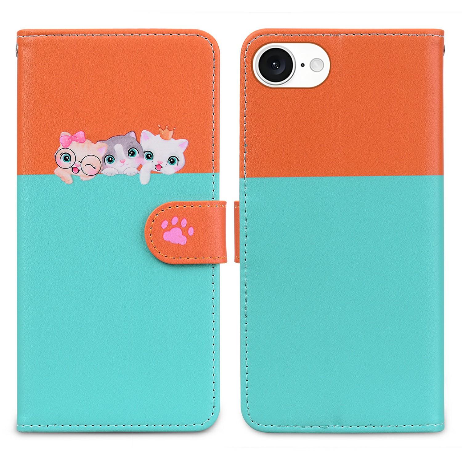 

Серия мультяшных питомцев для iPhone 16e Чехол-кошелек для телефона Сращивание Кожаная откидная крышка Sky Blue