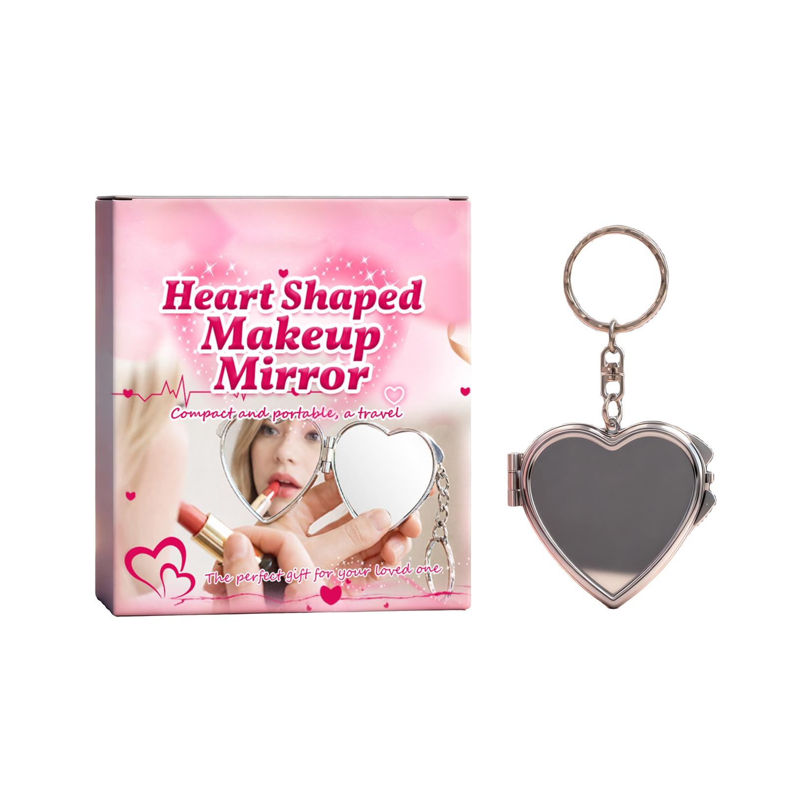 Heart-shaped Folding Makeup Mirror, Heart-shaped Folding Daily Portable Makeup Mirror, Small Travel Carry- Mirror. розовый