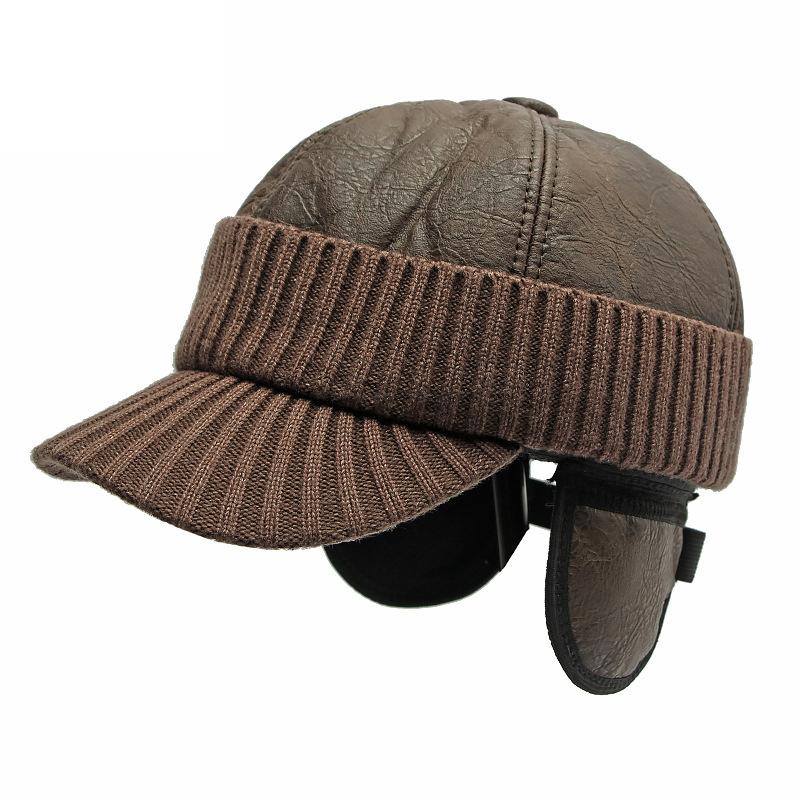 Kappe für Herren mittleren Alters und ältere Menschen Herbst- und Winter-Gehörschutz Warme dicke Samtkappe Kältefeste PU-Baseballkappe