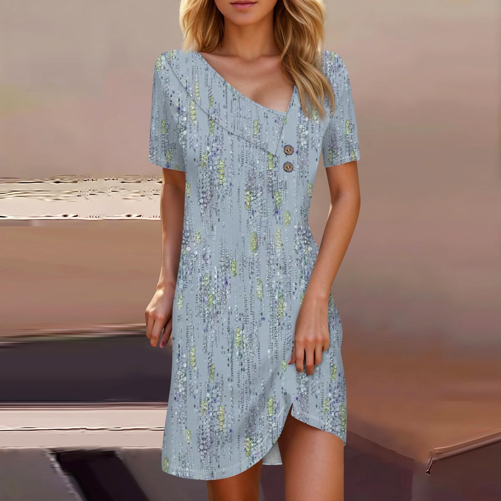 

Женские летние повседневные платья на пуговицах с короткими рукавами и принтом L