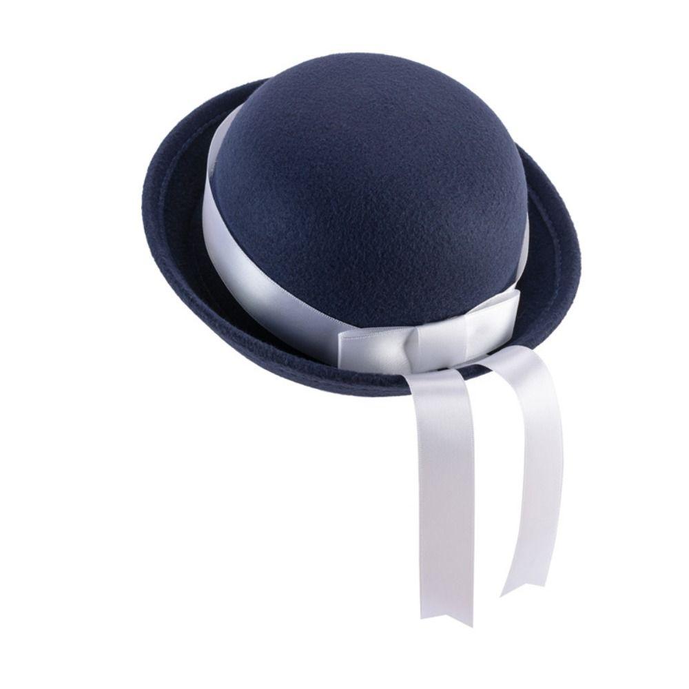 College Style Bow Bowler Hat Cute Sailor Hat Retro Round Dome Fedora Hat  Outdoor