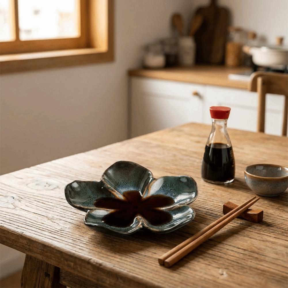 Multi-color Ceramic Dipping Plate Vintage Seasoning Sauce Dish Decorative Petal-Shaped Dish Party