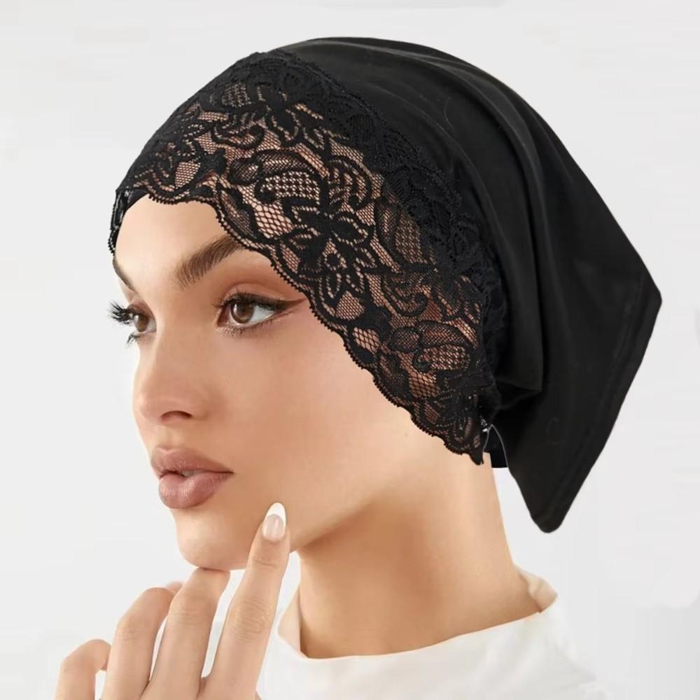 Solid Color Hijab Cap Elegant Undercap Comfortable Fit Pullover Hat  Women Headwear