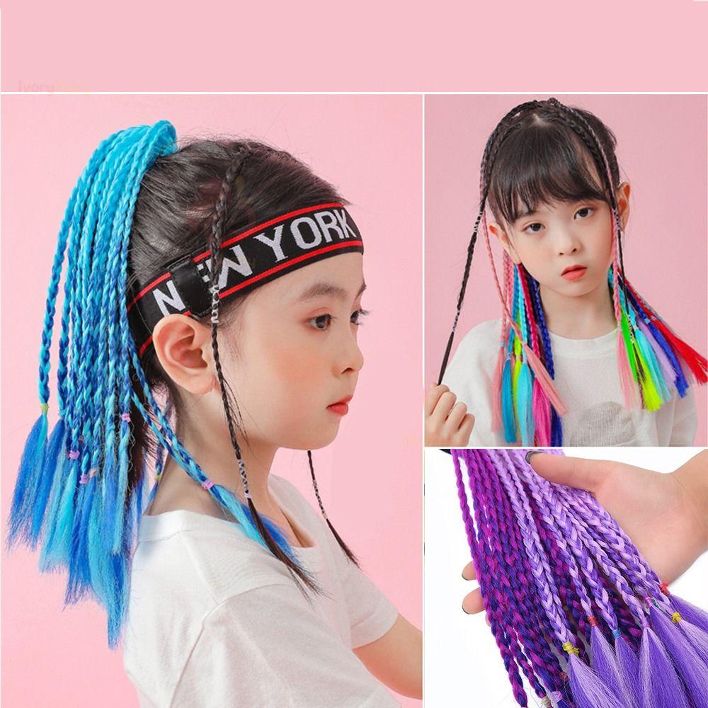 1 pièce Tresses colorées élastiques Filles Perruques Queue de cheval Nouvelles Tresses pour enfants