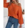 Automne et Hiver, Décontracté, Ajouré, Une Épaule Dégagée, Haut, Manches Lanterne, Pull Chaud, Vêtements pour Femmes
