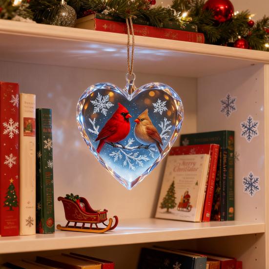 Red Birds Christmas Ornaments Couple Bird Heart Shaped Ornament for Xmas Tree Holiday Gifts for Bird Lovers Women