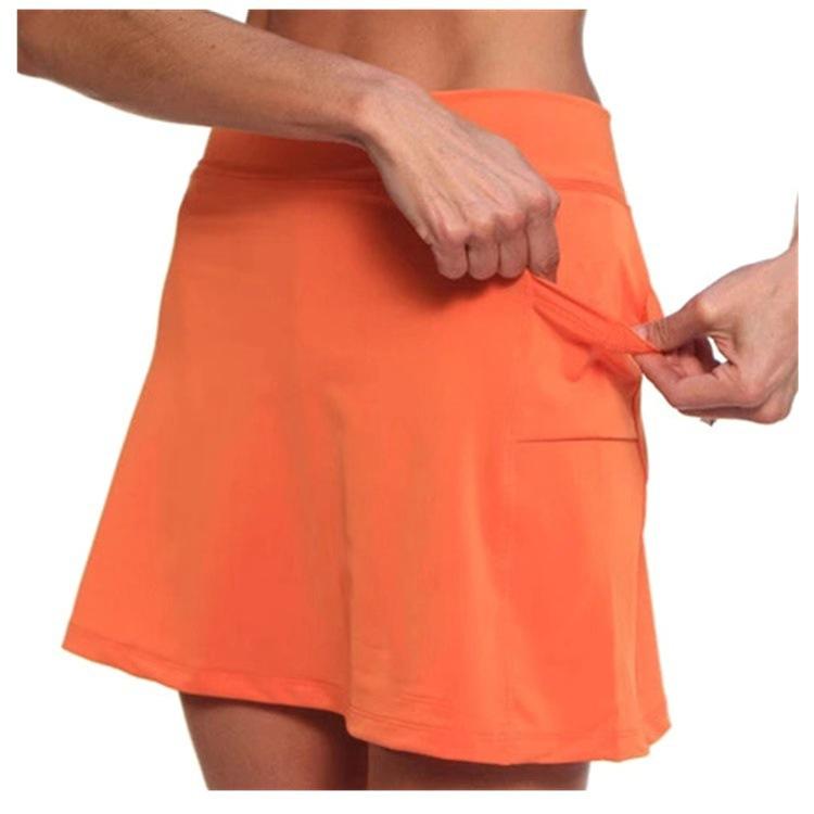 Women s Solid Color Casual Athletic Fitness Running Yoga Pleated Shorts Skirt Tennis Skirt S оранжевый