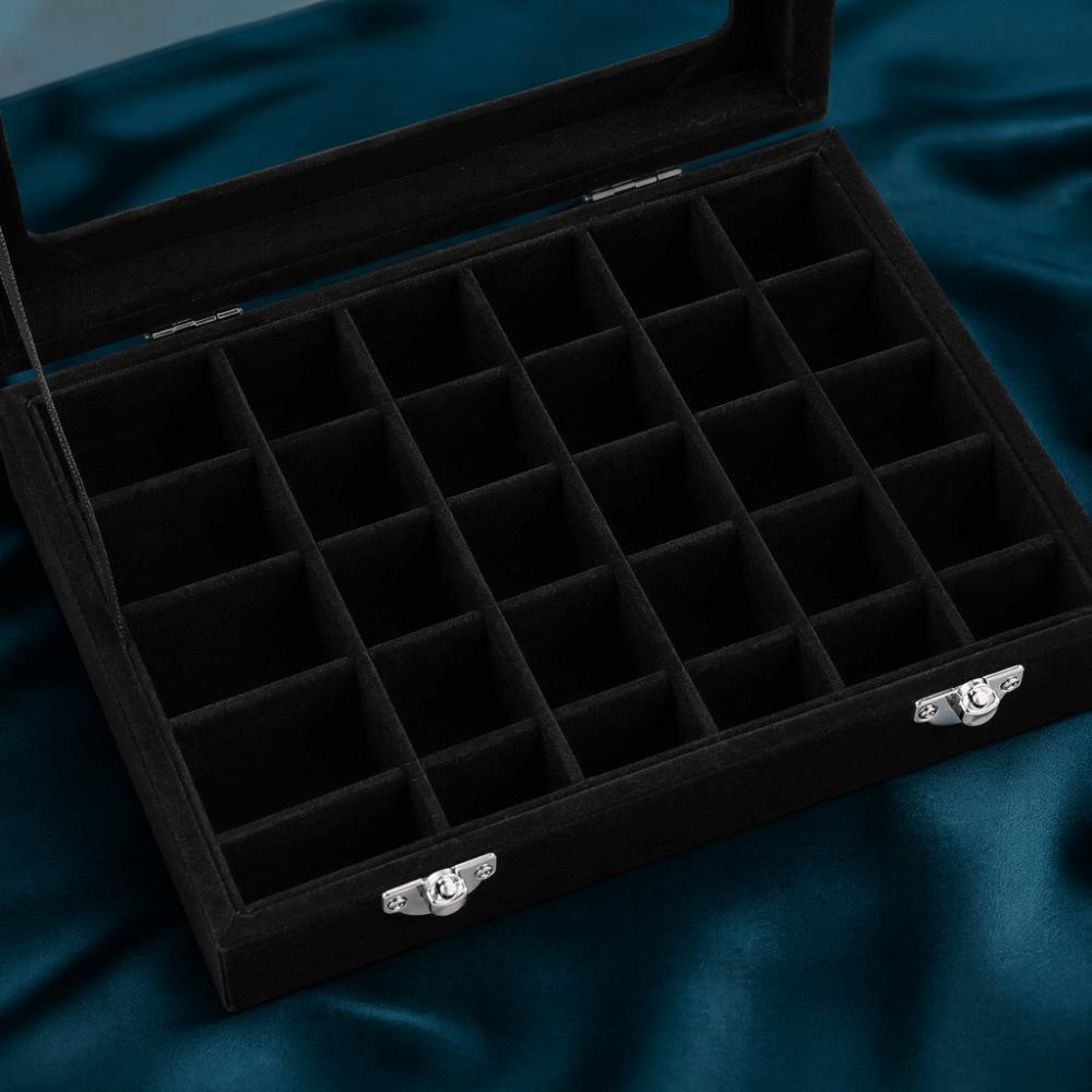 Black Black Velvet Jewelry Display Box Divided Compartment Nail Art Decoration Container For Women