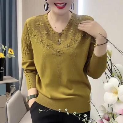 Women s Spring/Fall Long-Sleeve V-Neck Base Layer Sweater Elegant Knit Top Design L