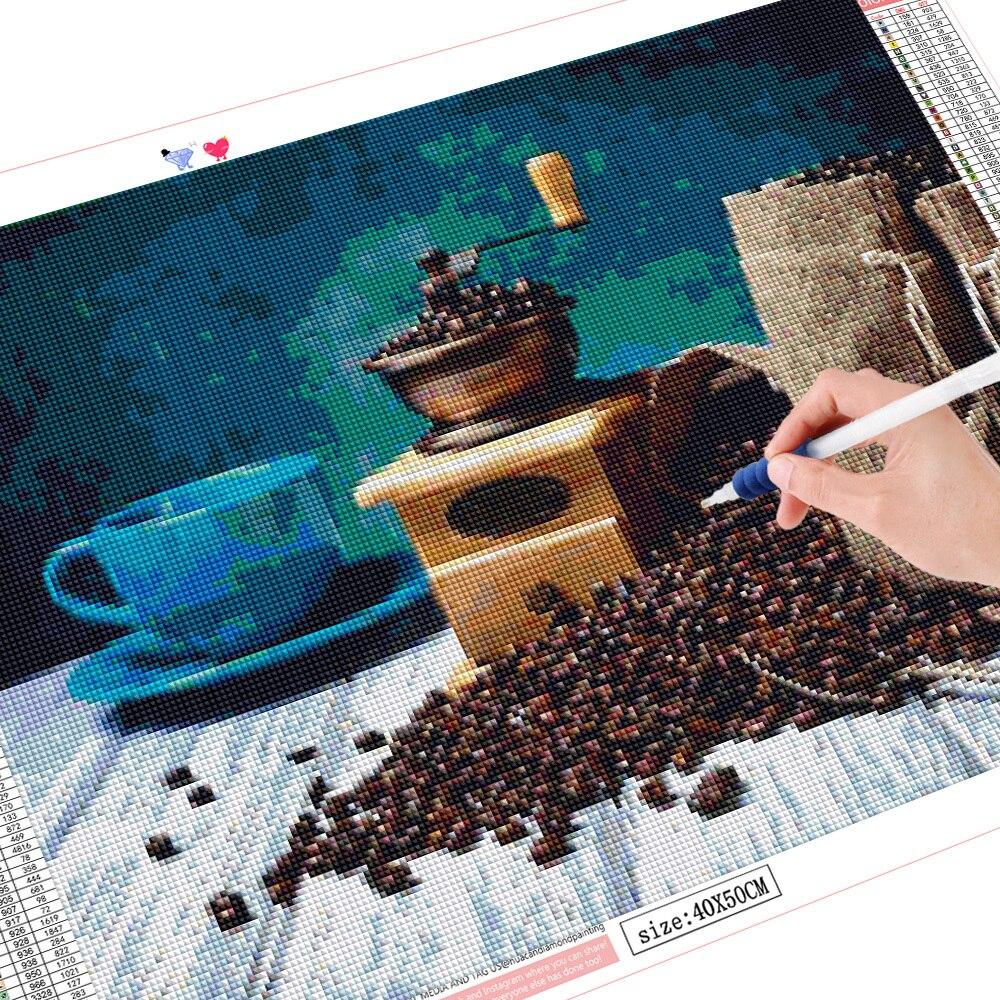 huacan 5D-Diamant-Stickerei, Kaffee, komplett, quadratisch, rund, Kreuzstich-Set, Diamant-Malerei, Landschaft, Diamant-Mosaik, Heimdekoration