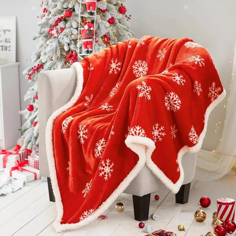 Weihnachten Christmas Rentier Überwurfdecke Doppellagig Verdicken Flauschig Weich Fleece Flanell Weihnachtsmann Schneemann Decke Heim Geschenk