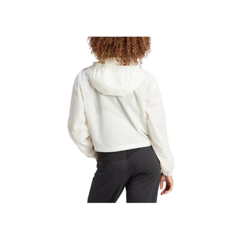 Adidas Solid Color Fitted Zip-Up Cropped Hoodie Jacket Women Outerwear Beige IS0660