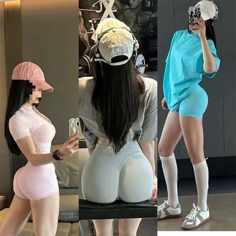 DF new color peach showing buttocks and lifting buttocks fitness high waist tight belly three-point shorts fitness shorts women's summer