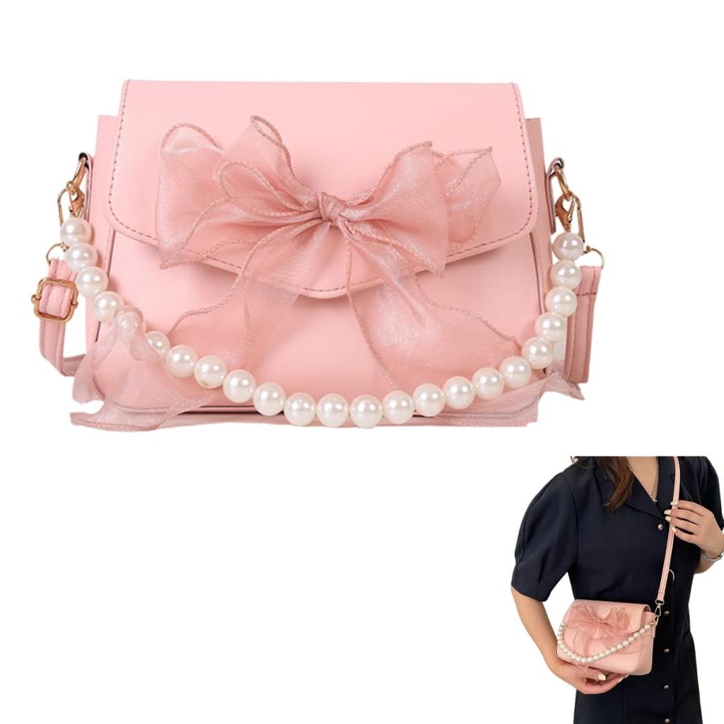 Liebendo Pearl Shoulder Bag, Handbag, Pochette, Women's, Crossbody Bag, Ribbon Pouch, Small Mini Shoulder Pouch, Party Bag, Cute, Popular, Y2K (Pink)