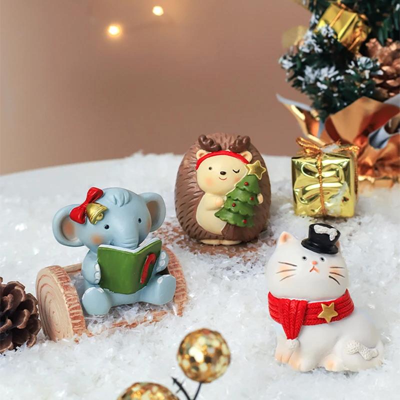 Weihnachtsdekoration Figuren Cartoon Corgi Elch Igel Niedliche Miniatur-Ornamente für Schreibtisch Party Festival Heimdeko