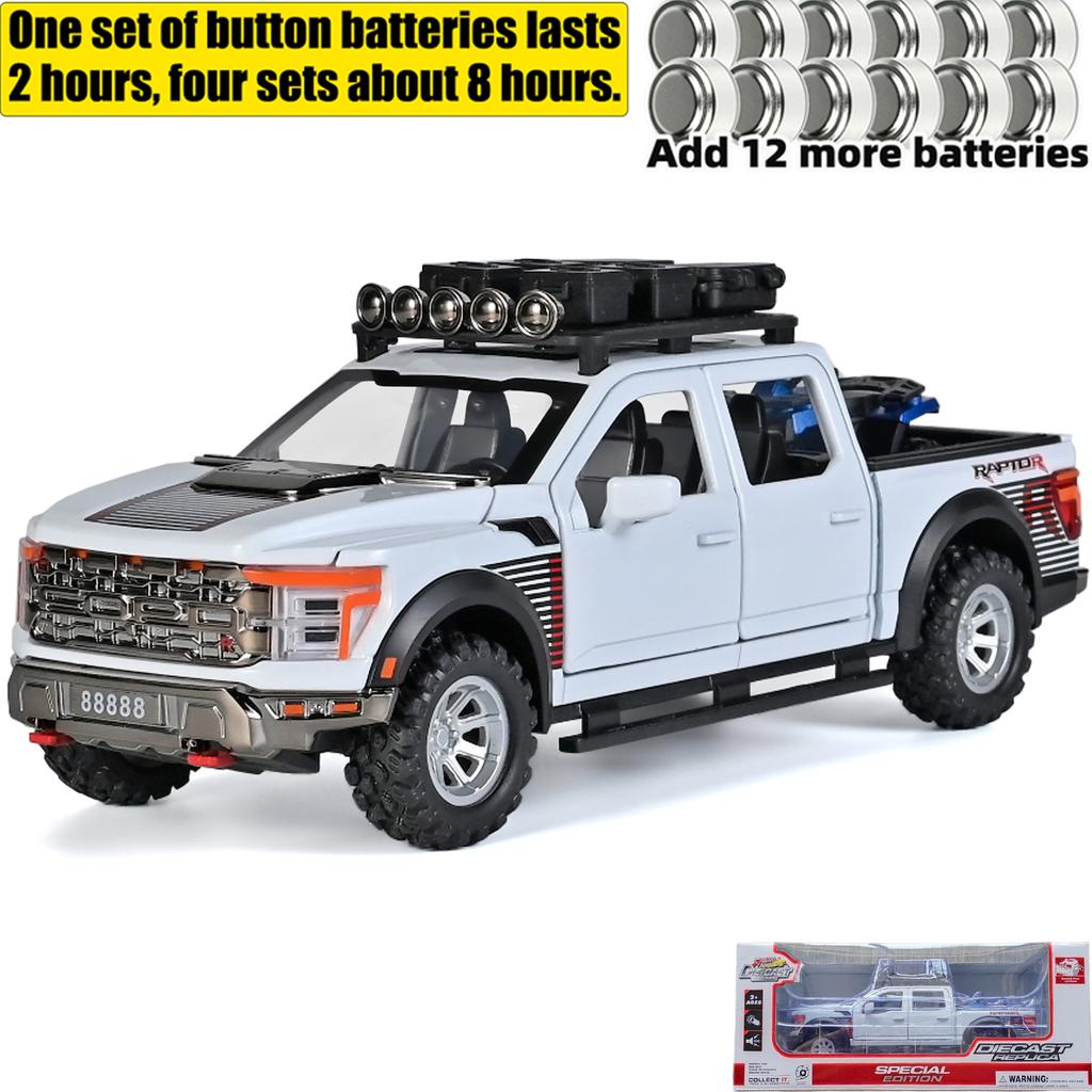 1/24 Ford F150 Off Road SUV Alloy Diecast Model Car Sound & Light Simulation Collectibles Hobby Birthday Gifts for Friend Pull Back