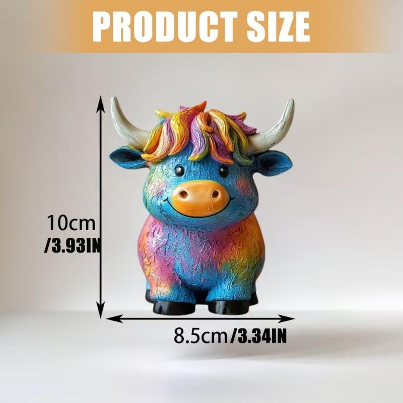 Highlands Cow Figurines Farmhouse Decors,Resins Animal Statue Table Ornament Garden Bookshelfs Decors Calf Lover Gift