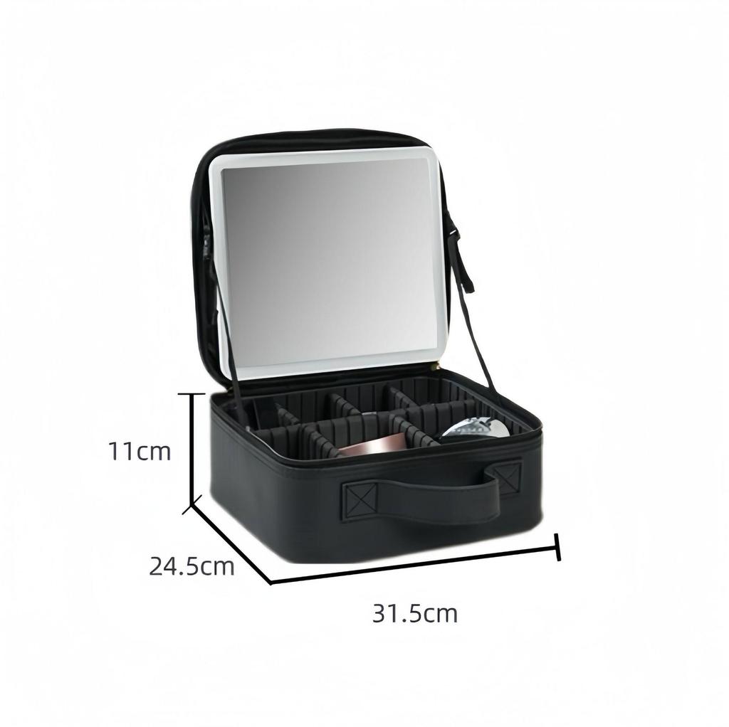 Portable LED Makeup Bag with Full Screen Mirror - Large Capacity Cosmetics Organizer