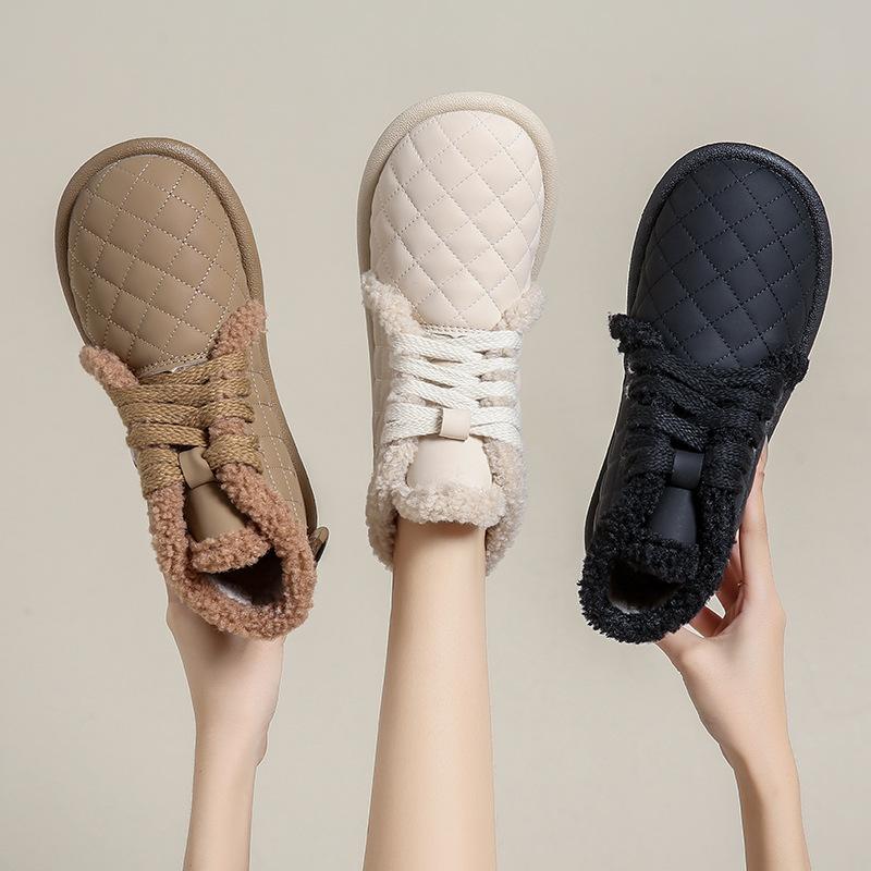 

Женские зимние зимние ботинки на флисовой подкладке, короткие ботильоны без шнуровки на открытом воздухе, теплые ботильоны из искусственной кожи на меховой подкладке для женской обуви с высоким берцем