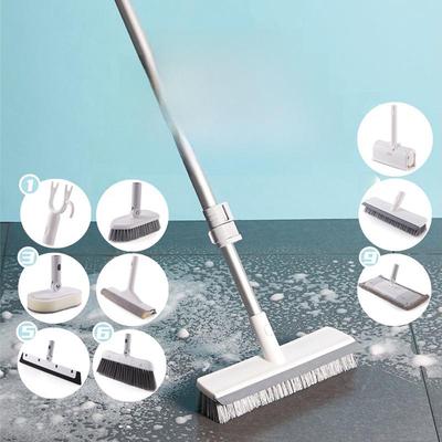 Mop Combination Cleaning Set, Broom, Wiper, Clothes Fork, Bathroom Floor Brush, Glass Cleaner, One Pole, Detachable and Washable
