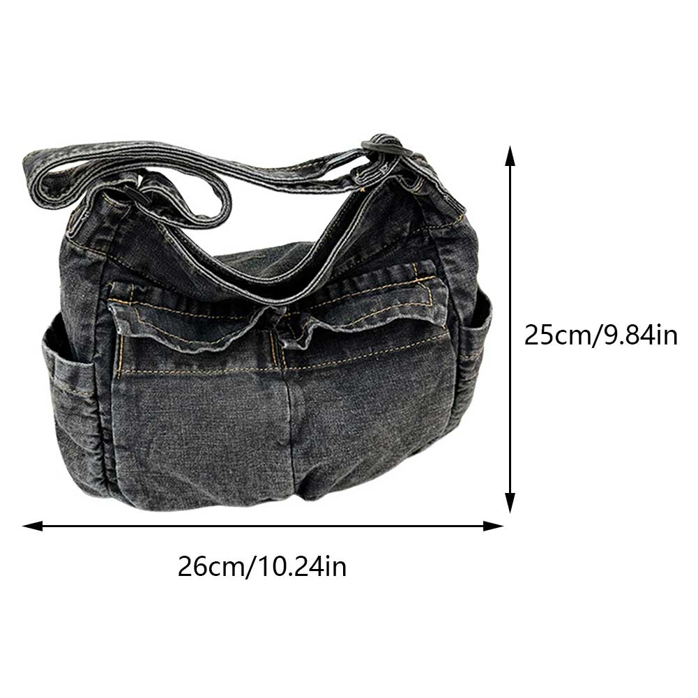 Women Denim Shoulder Bag Vintage Daily Tote Bag Large Casual Satchel Bag With Adjustable Strap Ladies Retro Crossbody Sling Bag