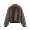 Zbzr Autumn New Women clothes Western Style Lapel Zipper Ornament Contrast Color Suede Shearling Jacket Outerwear Loose Top