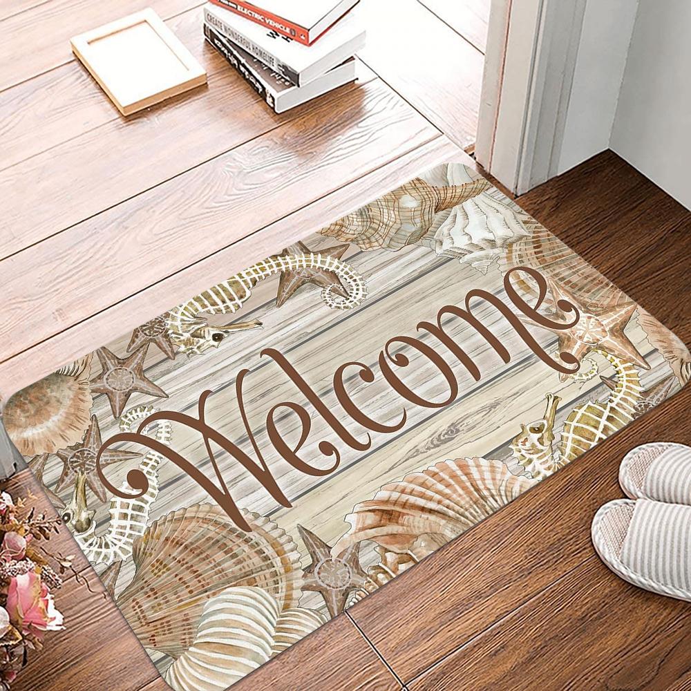 Beach Aqua Blue Turtle Wooden Welcome Mats For Front Door Indoor Entry Doormat Non-Slip Kitchen Rug Washable Floor Mats