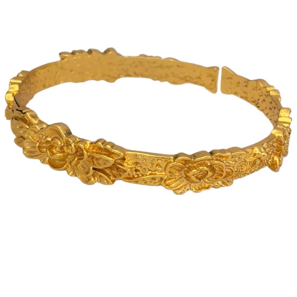 Gold Alloy Peony Flower Bracelet for Women - Chinese Style, High-End Solid Open Design 