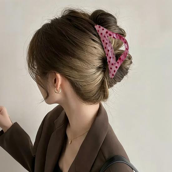 Hair Claw Anti-slip Teeth Large Shark Clip Dot Print Half-Tied Hair Strong Grip Back Head Hair Clip Hair Accessory