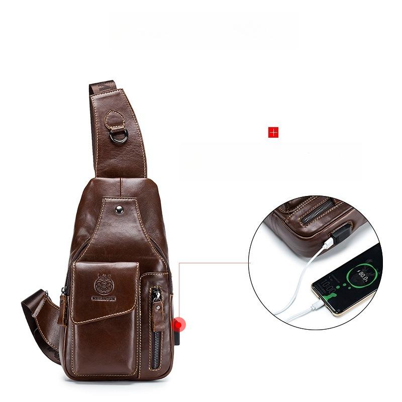 Genuine Leather Chest Bag Men Fashion Style Casual Straddle Bag Business Large Capacity Multifunctional Shoulder Bag