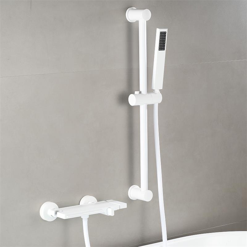 Gray Bathtub Shower Set Hot & Cold Black Bathroom Shower Faucet Chrome Bathroom Foldable Shower Faucet Set with Slid Bar Brass