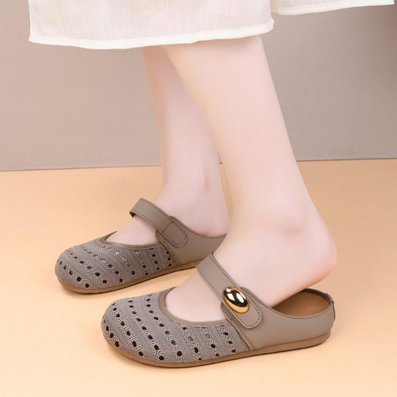 Vintage Dicke Plateau Atmungsaktive Geschlossene Zehen Halbschuhe Damen Outdoor Slip-On Sandalen