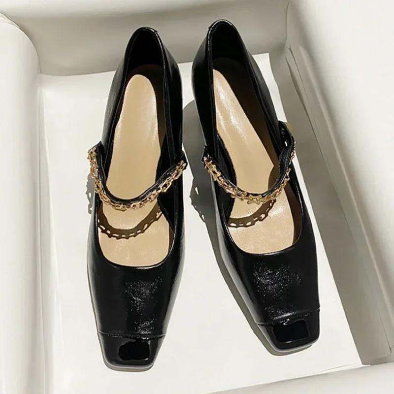Fashion Square Toe High Heels Women Mary Jane Shoes Fashion Shallow Chain Shoes Spring Autumn Ladies Elegant Dancing Party Prom Shoes
