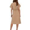 Vestido Camisa Casual de Mujer con Botones y Cinturón Manga Corta Cuello Solapa Bolsillo Frontal Longitud Midi