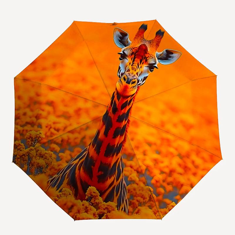 1pc Giraffe Orange Automatic Open/Close Umbrella 8-Rib Strong Frame, Portable Travel Umbrella for Women & Men, Birthday Gift Parties 051