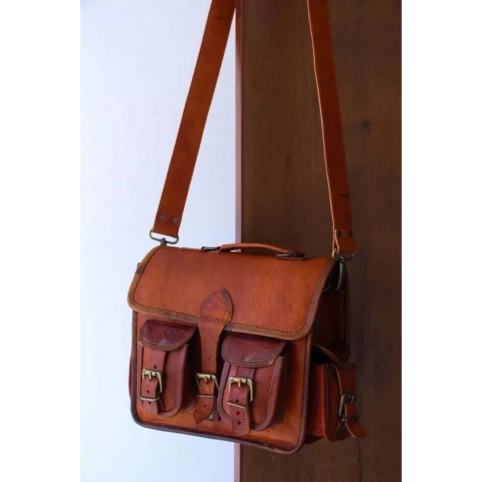 

Портфель для ноутбука ручной работы, сумка-мессенджер из винтажной кожи через плечо 13 x 10 x 4 in