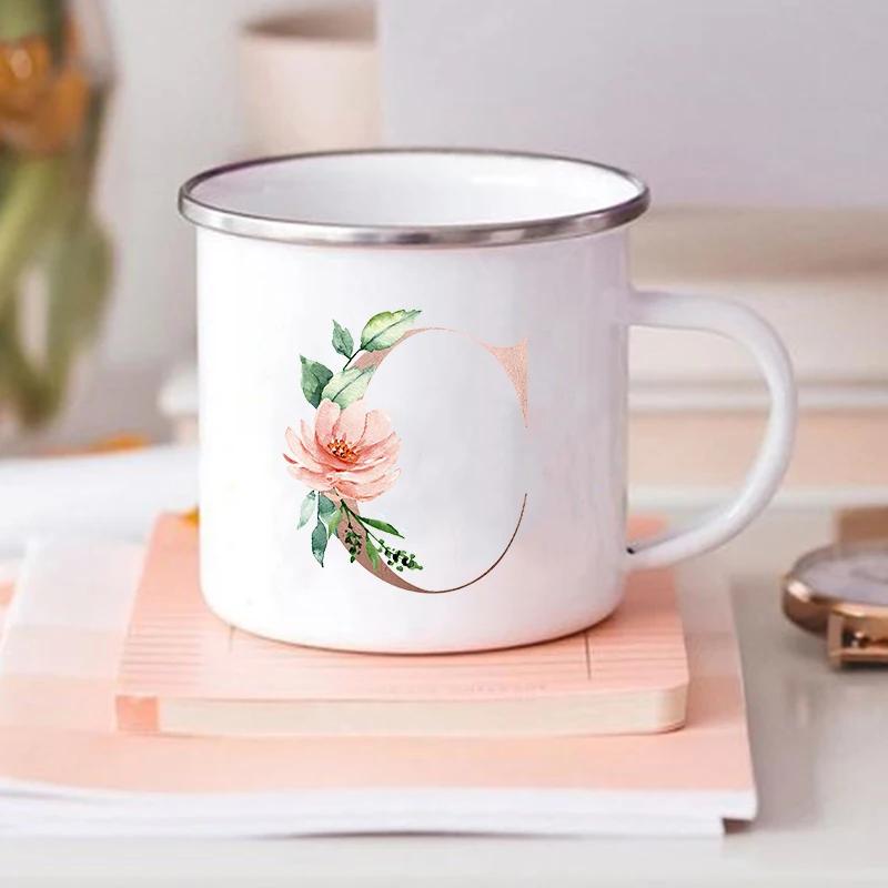Alphabet Flower Letter Mug Coffee Cup Cold Coffee Cups Funny Mugs Cup for Tea Drinkware Rare Beer Travel Cute Original Unusual