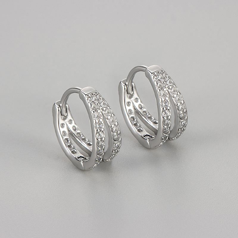 Minimalist Double Layer Zircon Diamond Stud Earrings For Women Chic Unique Versatile Hoop Earrings Fashion Jewelry