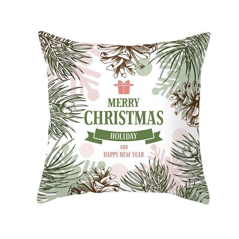 Merry Christmas Snowflake & Pine Branch Throw Pillow Cover, Festive Ornament Printed Cushion Case